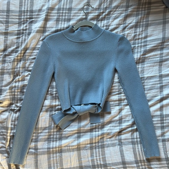 Zara Cut Out Back Sweater With Tie Detail - Light Blue - Picture 3 of 5